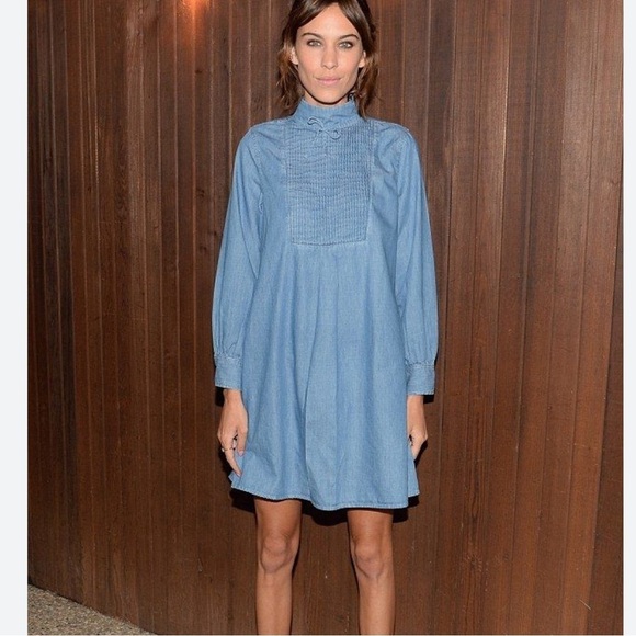 Alexa Chung AG denim tunic mini dress high neck S - www.mordernwear.com